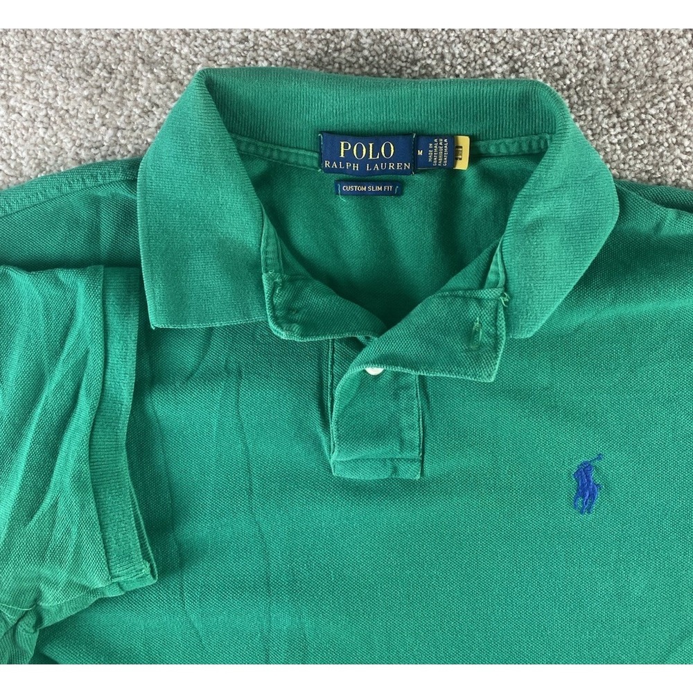 Polo Ralph Lauren Slim Fit Solid Green Polo Mens M Blue Pony Preppy Casual Work